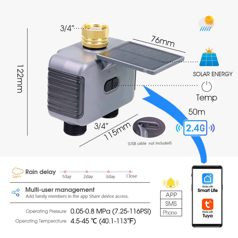 Tuay Smart Solar 2-Zone Wateri - Rain Sensor For Irrigation Timer recension och pris