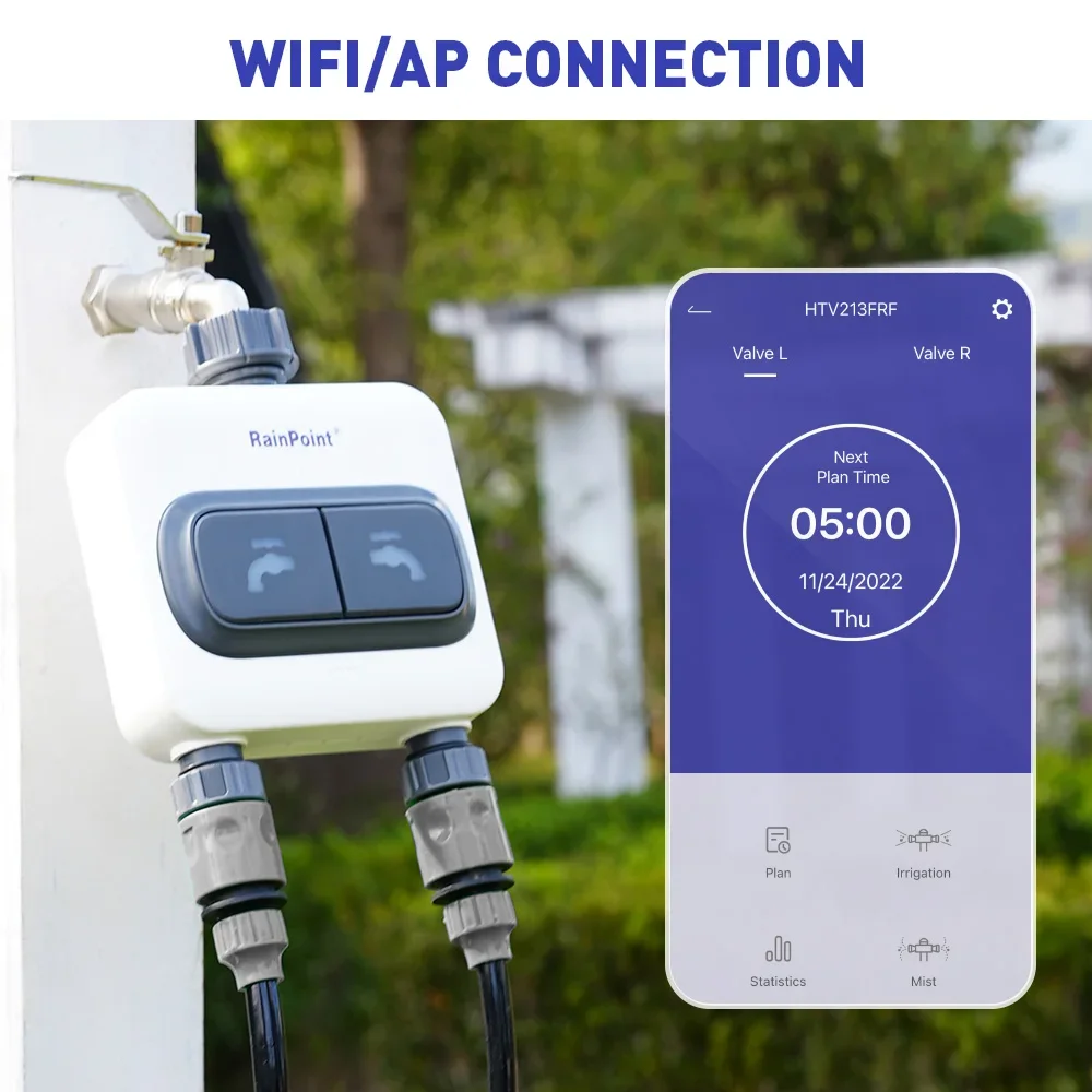 RAINPOINT Wi-Fi 2-outlets Wate - Wifi Water Timer Hose Faucet Smart recension och pris